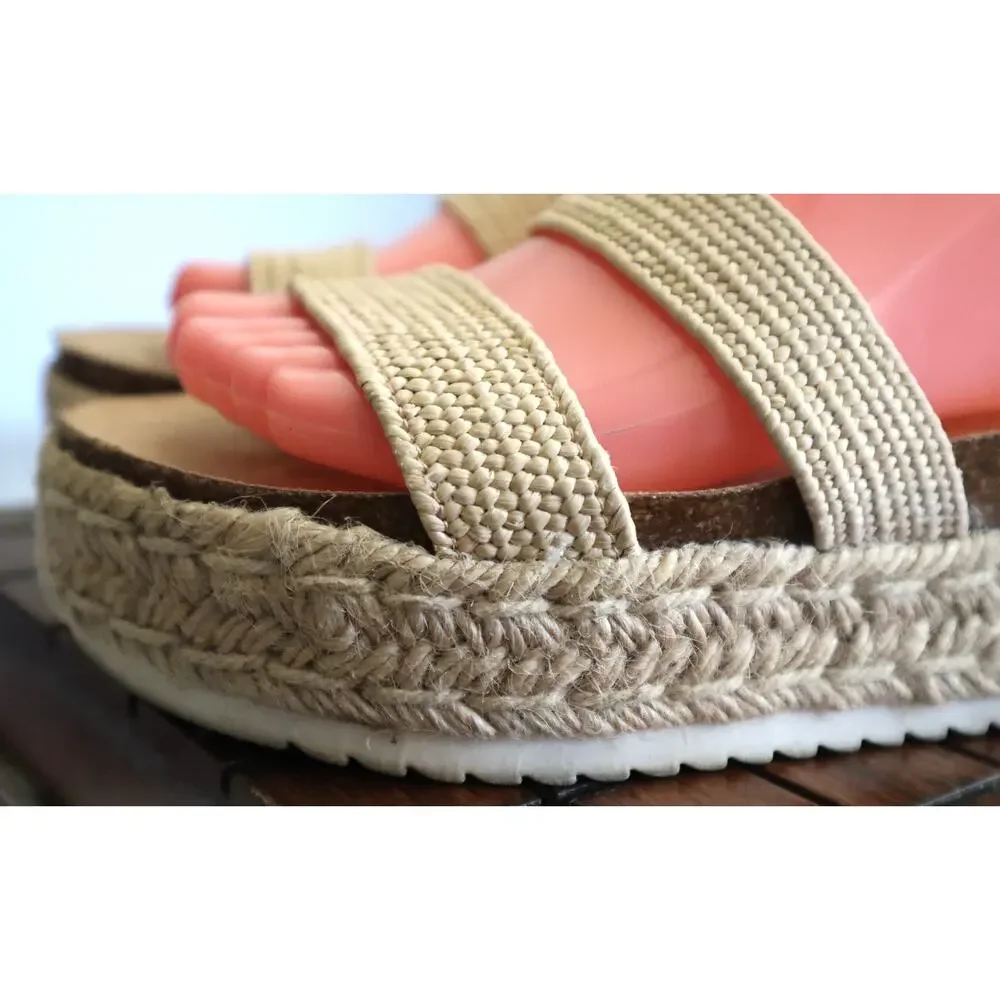 Espirit Gigi Sandals Platform Espadrille Wedge Cream Beige Strappy Open Toe 7.5m